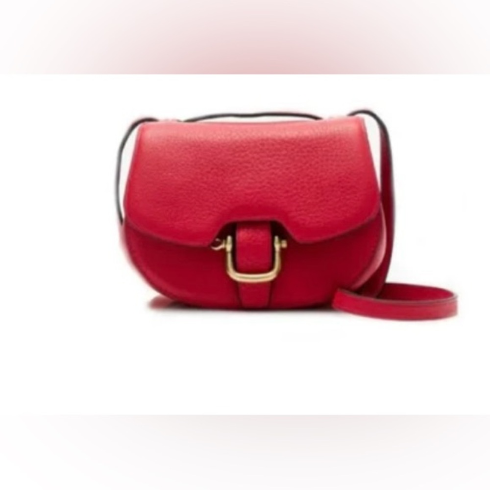 J.Crew 100% Vibrant Red Crossbody Bag with Saddle Shape and Gold Hardware - Picture 2 of 16